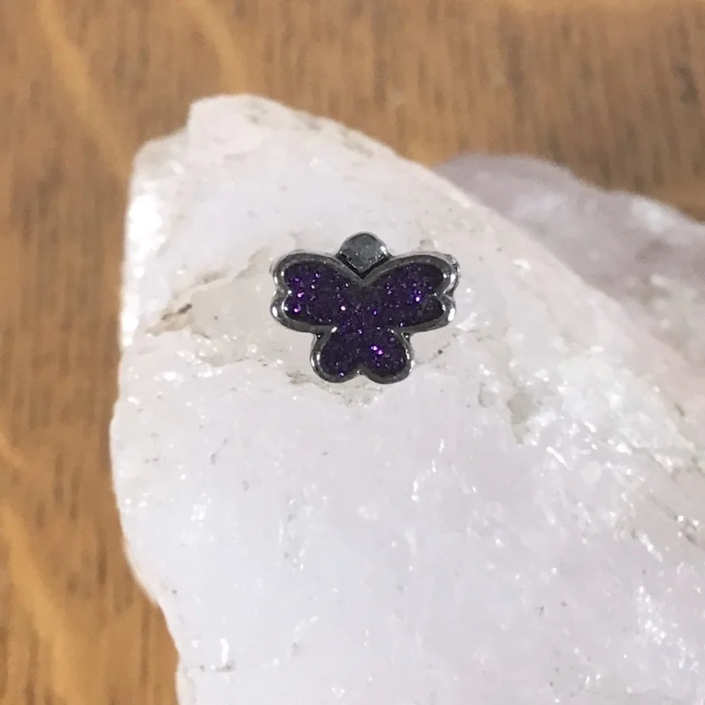 Purple Butterfly Silver Tone Glitter Charm Bead Spacer - Picture 2 of 3